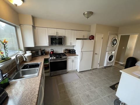 Fully stocked kitchen.