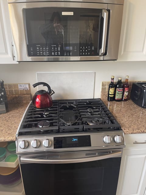 Fully stocked kitchen.