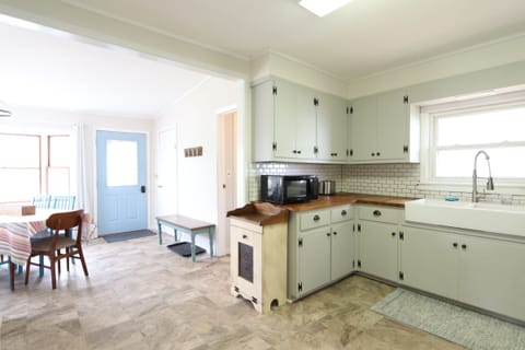Kitchen open to dining area