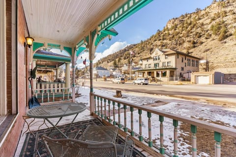 View from front porch: historic Elks Lodge at the base of a beautiful mountain