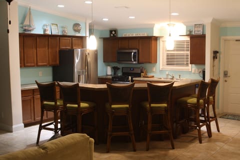 Spacious kitchen with window to view sunrise over the Atlantic Ocean
