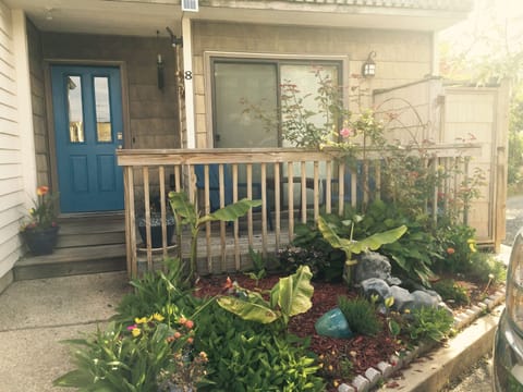 Front of house...spring garden and bottom deck