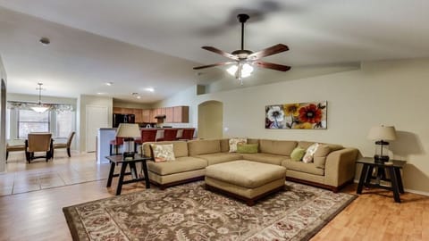 Great Room, Kitchen and Family Room combined with vaulted ceilings
