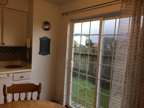 New glass door in kitchen going out to fenced side yard