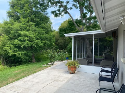 Private back patio, looking at wildlife area.