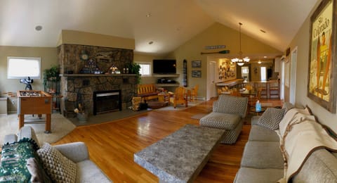 Huge fire place and plenty of seating