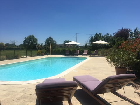 Enjoy a swim in the large, heated pool