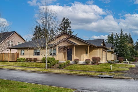 Main entrance. Home is on a corner lot.