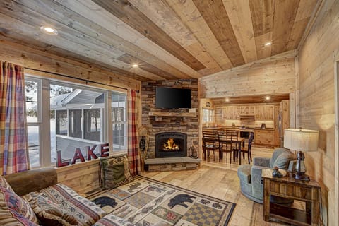 Lakeside Great Room With Stone Fireplace