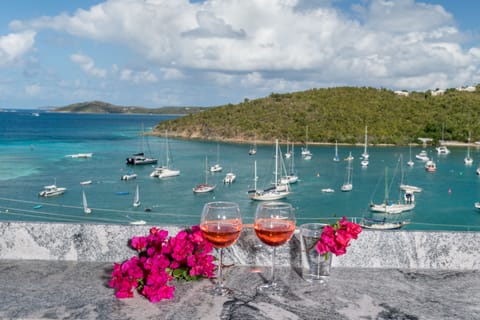 Your view sitting at the new granite bar on your balcony overlooking Cruz Bay