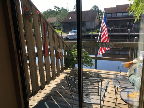 Deck area overlooking water-- outside of dining area