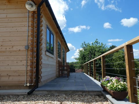 Patio area- looking out onto green fields and stream. 