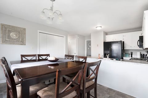 Bar height table seats 8 people. 