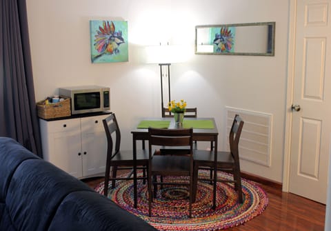 Grab a cup of coffee at the dining table as you plan your day.