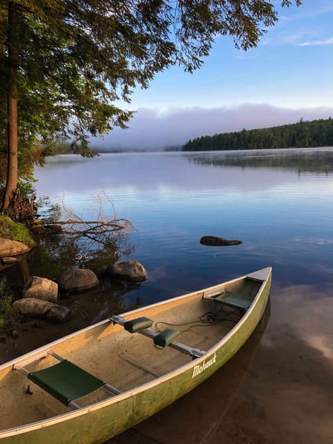 One of our canoes near our beach on Lake Colby
