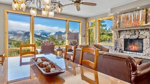 Fireplace, Indoors, Furniture, Table, Dining Room
