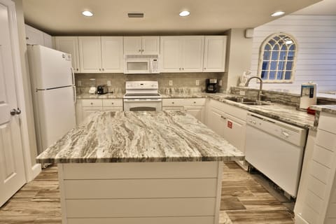 Fully stocked kitchen.