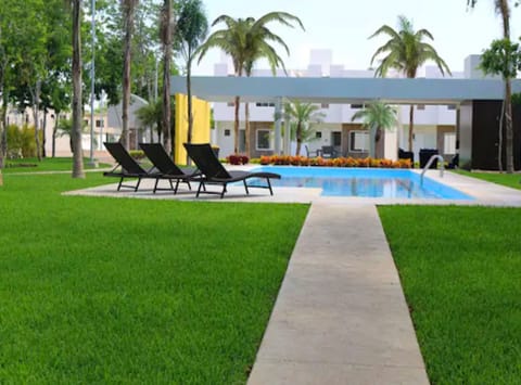 Beautiful swimming pool next to the house