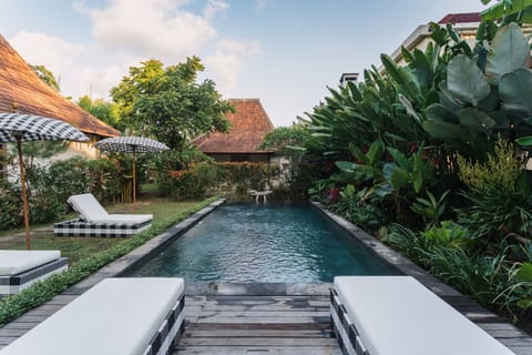 8m x 4m Swimming pool surrounded by lush tropical g. Shared by only 2 bungalows.
