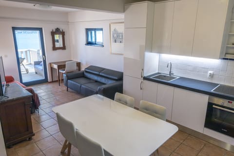 View from kitchen towards living room and deck