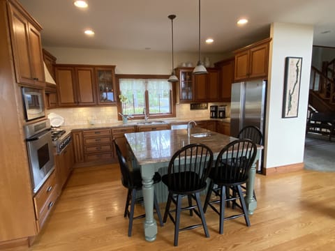 Professional Kitchen w/large island, plenty of prep space and additional seating