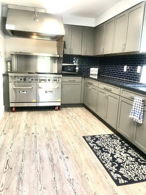 Industrial stove, lots of counter space 