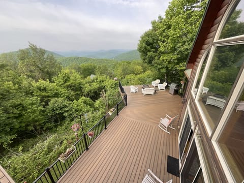 View of main level deck from upstairs deck. 