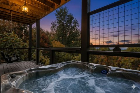 Private hot tub with panoramic mountain views — perfect after a day of exploring