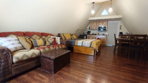 The original queen bed has been replaced with a king size bed.