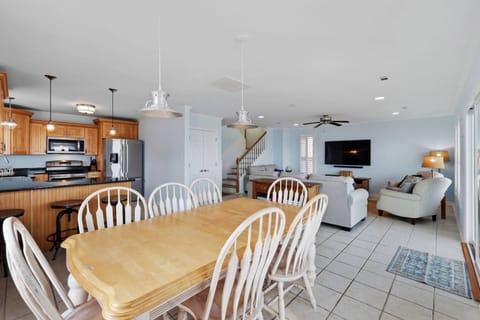 The house features an open floor plan, everyone can hang out in the living/dining area together!