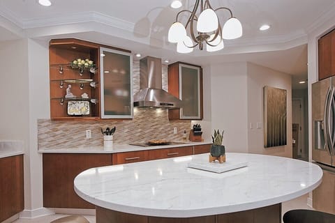 Kitchen - Remodeled in '25 with new counters, floors, lighting, and cooktop