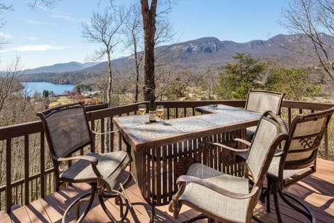 Sit at the outside bar and enjoy views of Lake Lure
