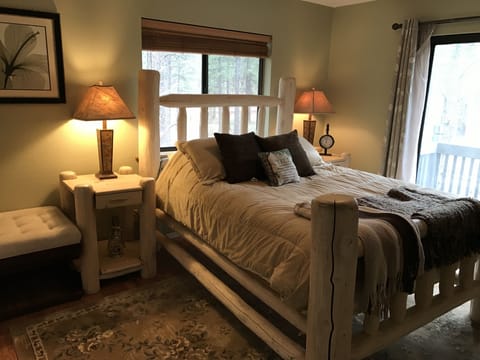 Queen, hand carved, hardwood bed with dual bed heaters