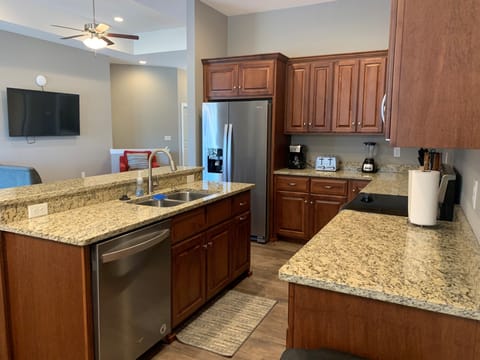 Kitchen has blender, toaster and regular coffee maker