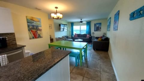Kitchen, dining room, and living room