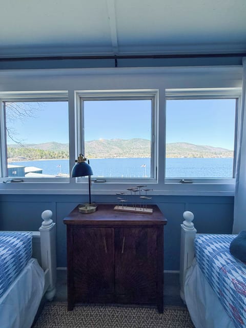 Second level room with two twin beds and gorgeous views