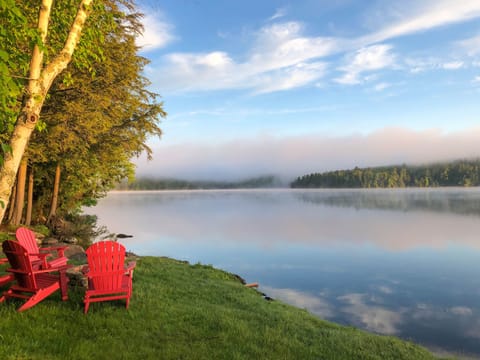 Adirondack Chairs and fire pit for Loon Cabin on Lake Colby