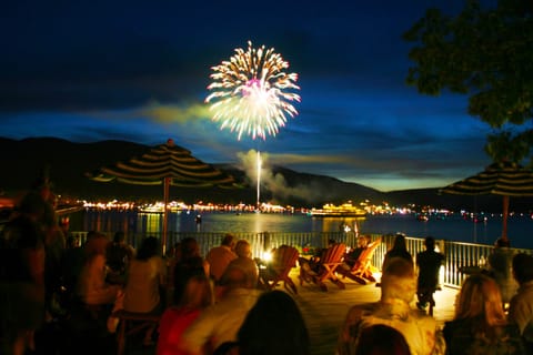 View of fireworks on Lake George, on the shared deck