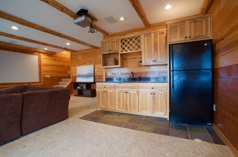 Lower level mini kitchen and projection TV.