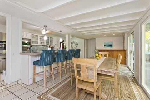 Family style dining table with 4 chairs and bench