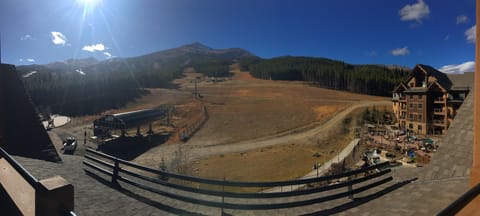Summer view of peak 7 base area from unit 1403 balcony. 