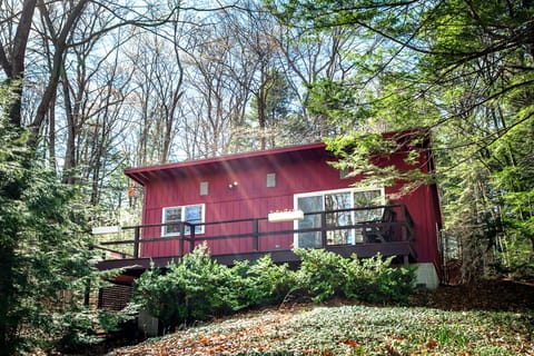 Front of cabin, looking up from beach path
