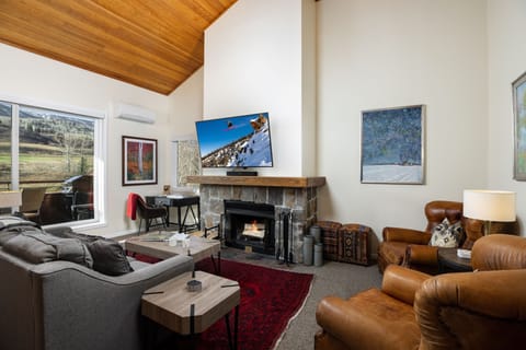 Living Room with Wood Burning Fireplace