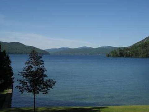 view down the lake from patio - big house
