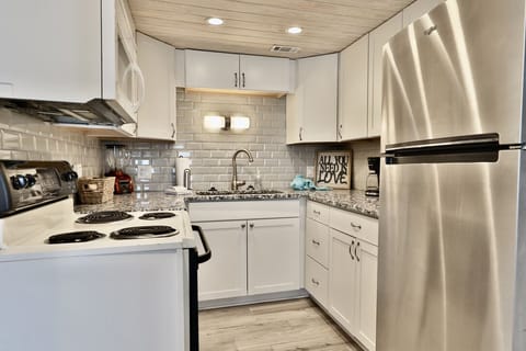 Fully stocked kitchen.