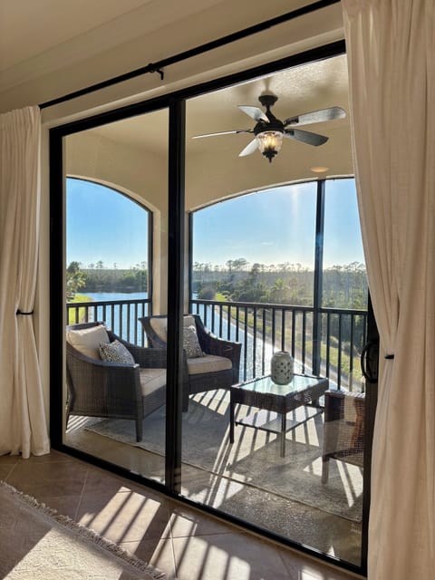 Lanai facing SW with water and Rockery Bay views, seating