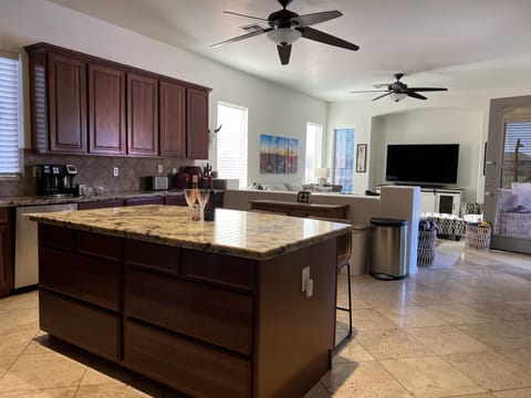 Spacious gourmet kitchen, fully stocked, and perfect for hosting big dinners.