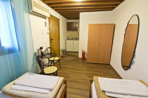 two single beds which can be made up to a double bed