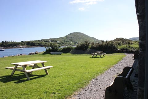 Picnic tables overlooking the harbour
