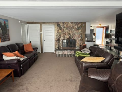 living room and fireplace